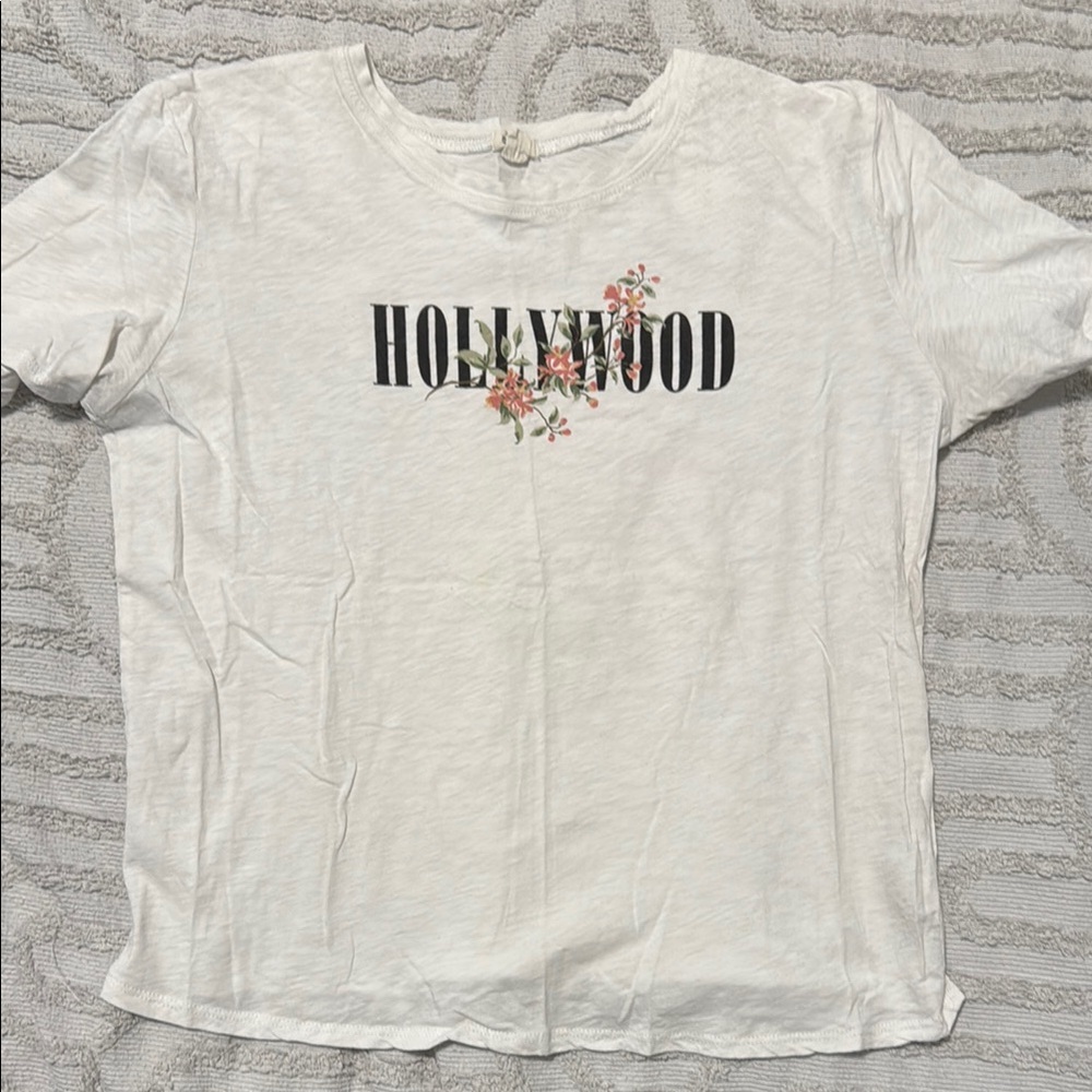 Ladies Garage Brand White T-Shirt with Hollywood Floral Design